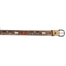 Natural color Leather Belt with Bahama bulls and skulls