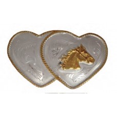 Double Heart with Horse Head Silver Buckle