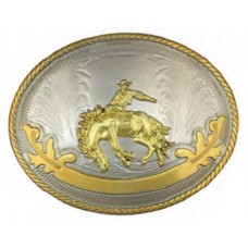 OVAL Buckle With gold tone Bronco Rider