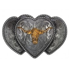 Buckle, 3 Hearts with Longhorn