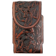 Brown XL Tooled Cell Phone Pouch