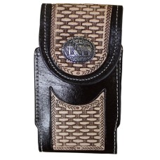 Black Tooled Leather Cell Phone Pouch