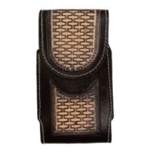  Black Tooled Basket Weave Cell Phone Pouch