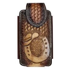 Brown XL Cellphone Tooled Horse Shoe with hat