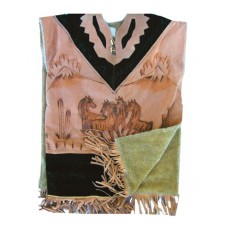  Suede Leather Poncho W/Wool Interior