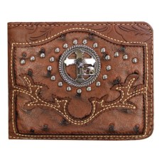 Bi-fold Brown Ostrich Wallet W/Praying Cowboy