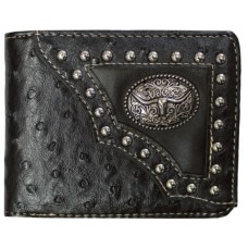 Black Bi-fold Ostrich Leather Wallet