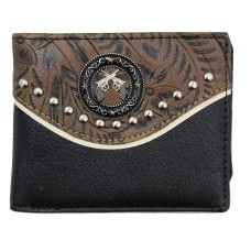Black Leather Bi-fold Wallet with Crossed Pistols Concho
