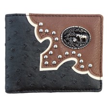 Black Ostrich Print leather Bi-fold