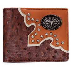 Bi-fold Brown ostrich pattern leather Wallet
