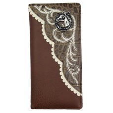 Brown Leather Checkbook Wallet with a Horseshoe Concho