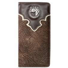 Tooled Leather Brown Checkbook Wallet 