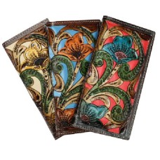Tooled Leather Floral Checkbook Wallet